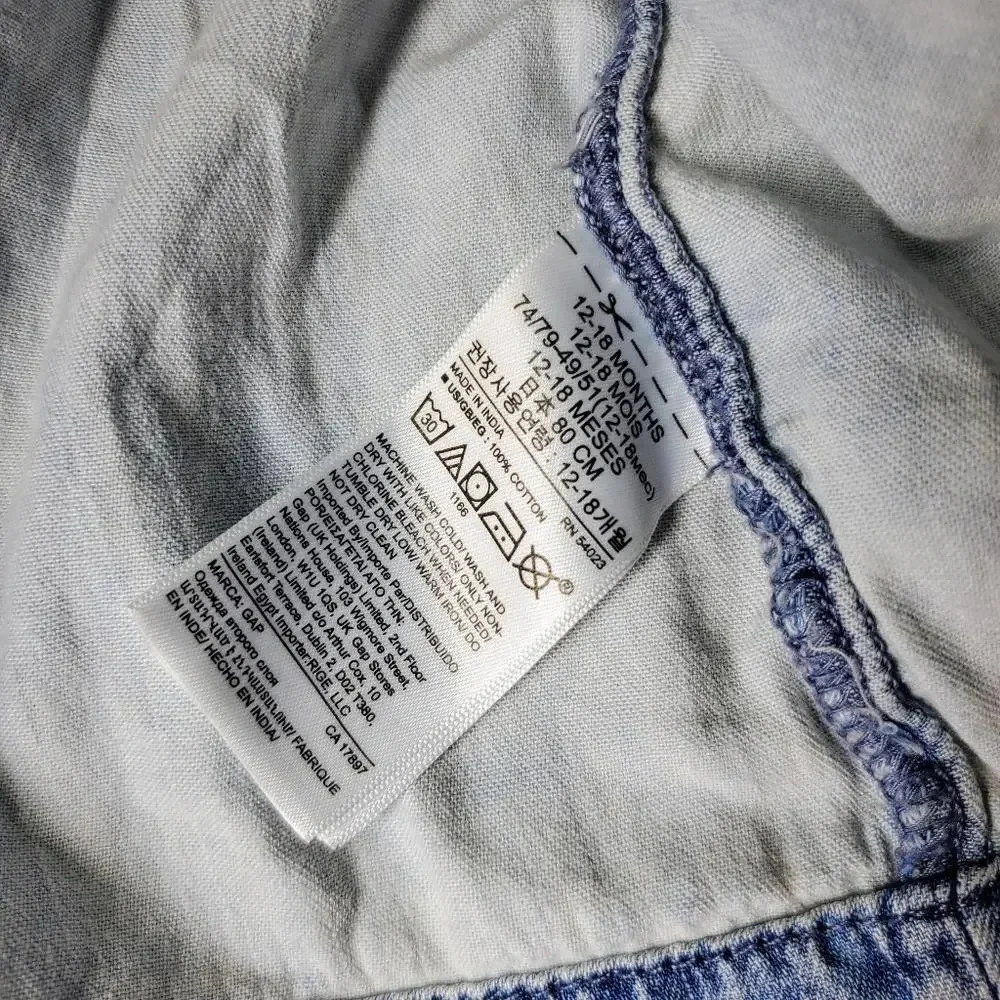 Gap Denim Toddler Girl Chambray Ruffle Sleeve Dress Size 12-18 Months